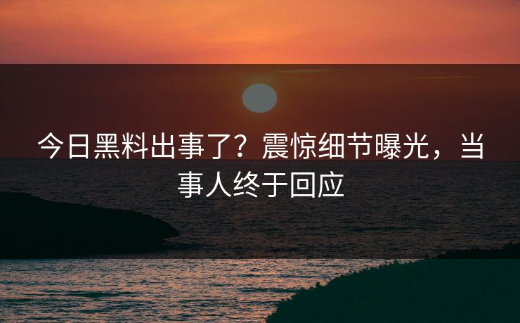今日黑料出事了？震惊细节曝光，当事人终于回应