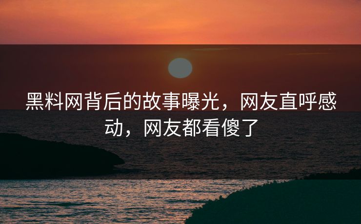 黑料网背后的故事曝光，网友直呼感动，网友都看傻了