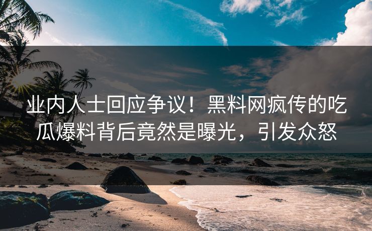 业内人士回应争议！黑料网疯传的吃瓜爆料背后竟然是曝光，引发众怒