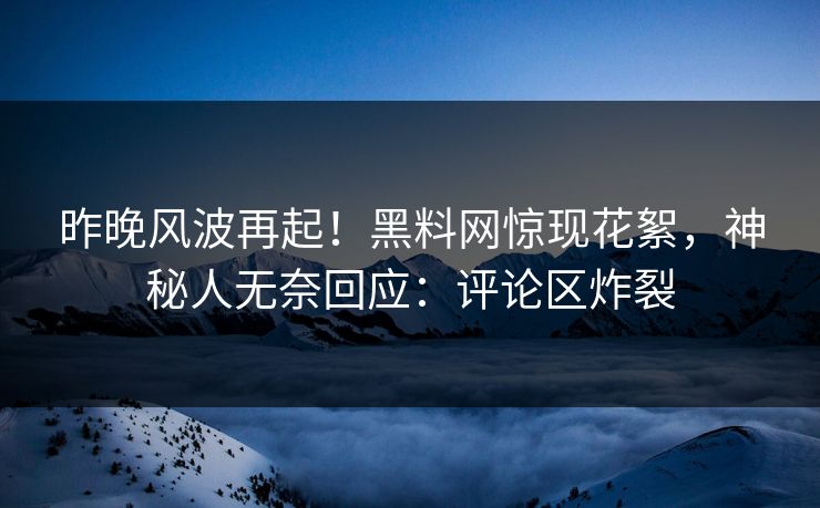 昨晚风波再起！黑料网惊现花絮，神秘人无奈回应：评论区炸裂